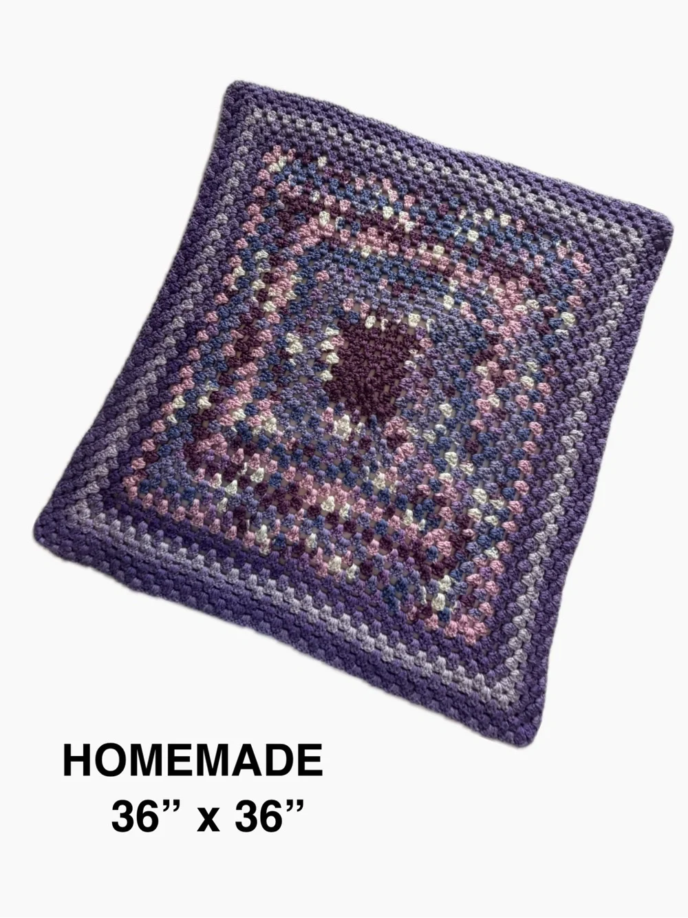 Cozy Purple Crochet Throw Blanket with Pastel Accents
